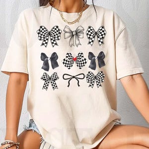 Comfort Colors® Checkered Bow-Coquette Bow Tshirt Shirt-Bows Shirt-Black Bow Shirt, Retro T-Shirt Tee-AyalgaDesign-Coolcoolgift-perfect gift
