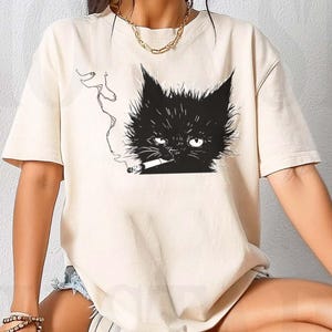 Unisex-Smoking Cat Y2K Shirt-Vintage Black Cat Tee for Men Women-Edgy Retro 90s Grunge T-shirt, Aesthetic Tee-Comfort Colors Clothing-Ayalg3