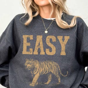 Easy Tiger Vintage Distressed T-Shirt, Retro Oversized Tiger Tee, Grunge Indie Boho Graphic Shirt for Trendy Outfits