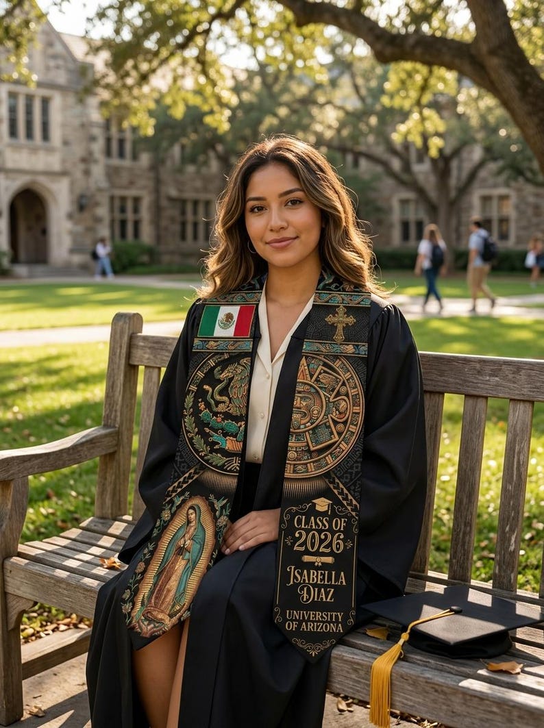 Custom Mexican Graduation Stole 2026, Virgen De Guadalupe Flag Sash ...