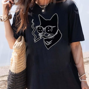 Unisex-Smoking Cat Y2K Shirt-Vintage Black Cat Tee for Men Women-Edgy Retro 90s Grunge T-shirt, Aesthetic Tee-Comfort Colors Clothing-Ayalg2