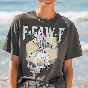 Unisex-F-Caw-F Funny Crow Shirt-Black Crow Moonlit Raven Unisex T-shirt-Funny Sassy Raven Lover Gift-Autumn Style, Nature-Inspired Tshirt-ay