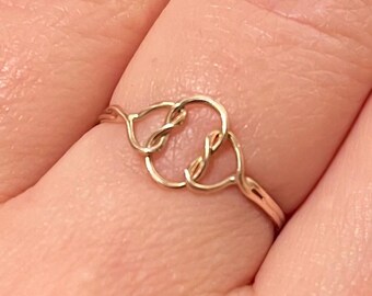 Knot Ring With Hearts 10K Solid Gold