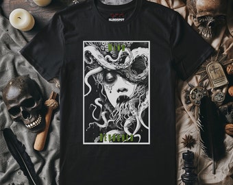 Geest verslonden manga T-shirt | Occulte kleding | Zwart metaal | Vreemde kern | Gothic-shirt | Gotische kleding | Zwaar metaal | Manga-horror