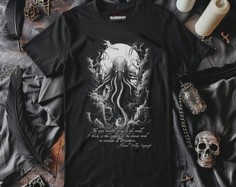 Lovecraft citaat T-shirt | Occulte kleding | Zwart metaal | Vreemde kern | Gothic-shirt | Gotische kleding | Zwaar metaal | Verschrikking