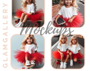 Red tutus girly skateboarding T-shirt Mockups