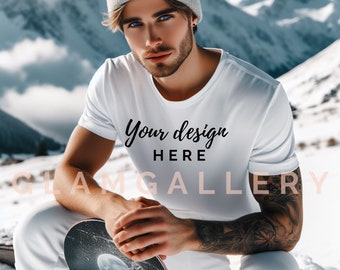 Men's snowboarding T-shirt Mockups