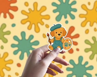 Kunstenaar hond sticker schattige teckel kunst vinyl sticker – schilderij puppy waterdichte sticker – kawaii hond sticker voor laptop, tijdschrift waterfles