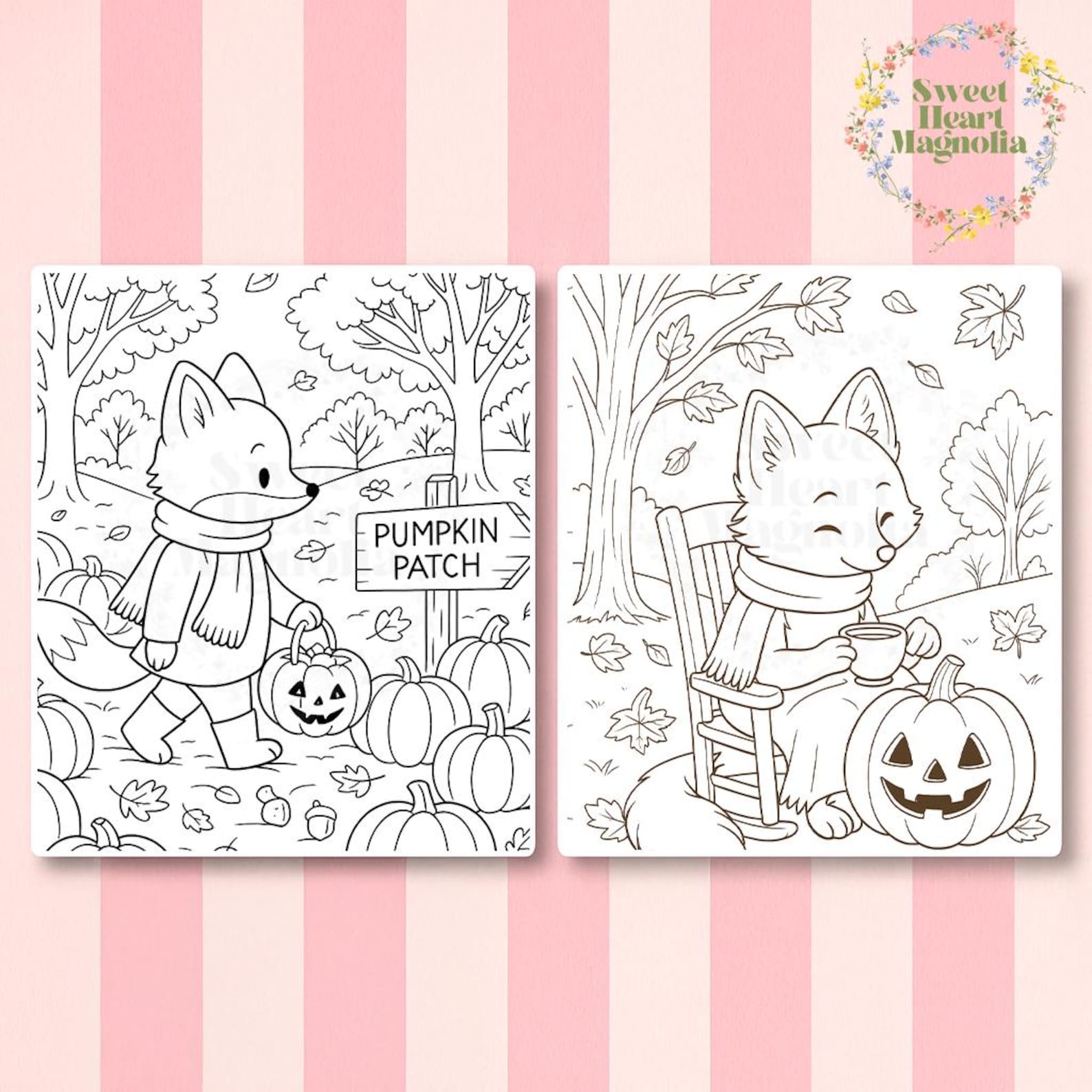 Prinatable Fall Fox Cute Autumn Fox Coloring Page /pumpkin Patch Fall Coloring Sheet for ...