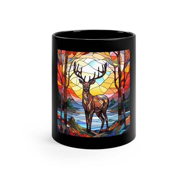 Mug Deer 9 in stained glass, colors, animals, landscape, deer like jagermeister Coffee or Tea , Nature, Design