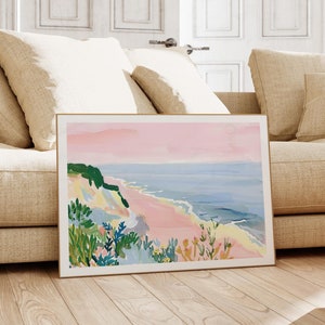 Pink Marsh Landscape Painting, Pastel Lowcountry Coastal Watercolor Wall Art Print, Preppy Carolina Beach House Printable,Farmhouse Wall Art