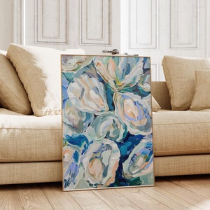 Lámina de ostras, decoración del hogar con estilo costero y playero, póster de cócteles, impresión de cocina de moda con carrito de bar, arte de pared kitsch preppy de mediados de siglo para comedor