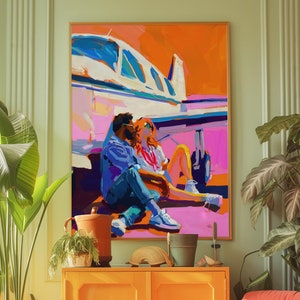 Sztuka ścienna Lovers, modny obraz Matisse'a, maksymalistyczna sztuka ścienna, eklektyczny wystrój domu, estetyczny wydruk artystyczny Preppy Kitsch, nostalgiczna scena podróży