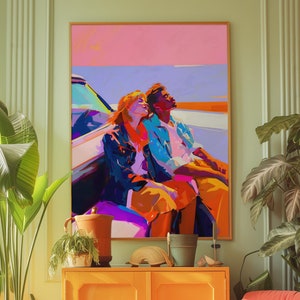 Love Storie Matisse Style Painting, Dopamine Couple Artwork, Maximalist Wall Art, Eclectic Home Decor, Kitsch Aesthetic Gift for Friend