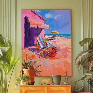 Preppy Travel Painting, Kitsch Italian Amalfi Home Decor Gift, Dolce Far Niente, Matisse Painting, Maximalist Wall Art, Eclectic Home Decor