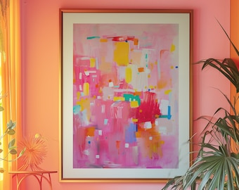 Magenta Abstrakte Malerei Druck, Dopamin Pink Wandkunst