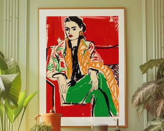 70s Trendy Retro Poster, Red Wall Art, Kitsch Aesthetic Decor, Eclectic Dopamine Art Gift, Psychedelic Preppy Print, Housewarming Gift Ideas
