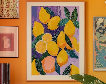 Lemon Matisse Print, Dopamine Kitchen Wall Art, Fruit Market Art Poster, Retro Aesthetic Print Aesthetic Room Decor, Mother's Day Gift Idea