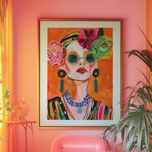 Póster psicodélico de Matisse, exposición en galería moderna, idea de regalo para el día del padre, póster de arte de línea roja, póster de mujer de moda de los años 70, arte retro psicodélico