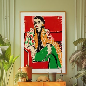 Póster retro de moda de los años 70, arte mural rojo, decoración estética kitsch, regalo de arte ecléctico de dopamina, impresión preppy psicodélica, ideas para regalos de inauguración de la casa