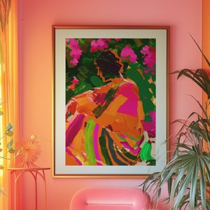 Decoración de pared ecléctica de moda, póster retro rojo de los años 70, impresión estética kitsch, arte de pared psicodélico, decoración de dopamina preppy, idea de regalo para el Día de la Madre
