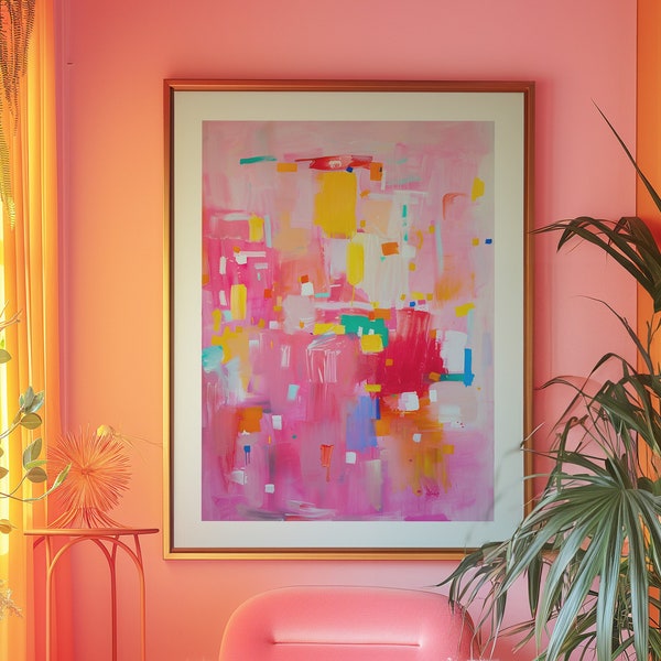 Dopamine Pink Magenta Abstract Painting Print, Extra Large Modern Abstract Artwork, Eclectic pink wall decor Wall Art, Aesthetic Room Decor