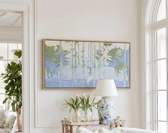 Sage Green Over Sofa Egret Swamp Art Print, Lowcountry Cypress Tree Wall Art, Southern Louisiana Decor Artwork, Vacation Home Wall Decor