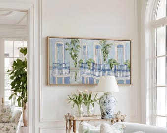 Green Blue New Orleans Balcony Art Print, French Quarter Louisiana Canvas Wall Art, Southern Lowcountry Home Decor,Sage Green Vacation Decor