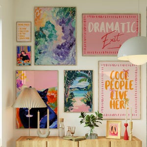 Preppy Dorm Printable Art, Eclectic Gallery Set, Coastal Maximalist Home Decor, Trendy Digital Download Pink Art Prints, Kitchen Wall Art