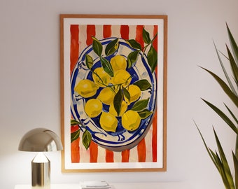Lemon Henri Matisse Art Print, Restaurant Wall Art, Kitchen Wall Art, Fruit Market Art Poster, Retro Aesthetic Wall Art, Eclectic Print