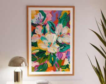 Colorful Decor, Maximalist Wall Art, Danish Pastel Wall Art Prints, Dopamine Eclectic Wall Art, Maximalist Wall Decor,Tropical Flowers Print