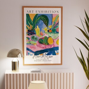 鮮やかな抽象的なワインディナープリント、バーカートアート、アンリ・マティスの絵画、マキシマリストキッチンウォールアートカラフルなホームデコレーション、レストランデコレーション