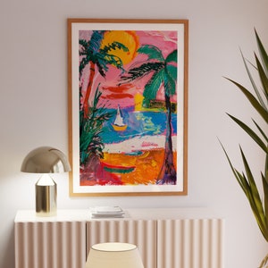 Póster de Verano, impresión de pared de los años 70, impresión de Matisse, póster de la casa de verano, impresión retro, impresión ecléctica de moda, decoración de dormitorio, decoración maximalista