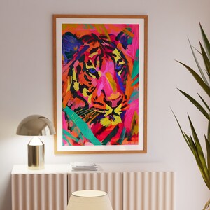 Impression tigre maximaliste, affiche tigre, décoration tigre tendance, décoration dopamine, impressions d&#39;art mural Art mural tendance, impression d&#39;art, impression éclectique
