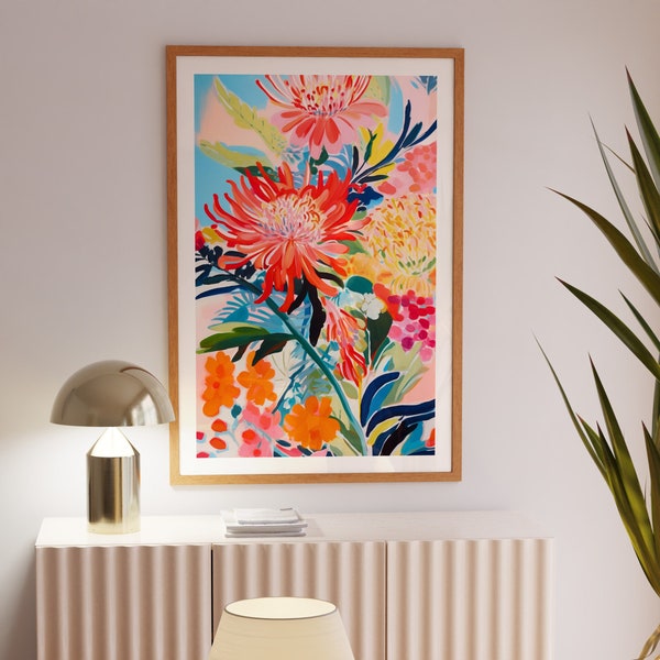 Kwiatowy wydruk artystyczny inspirowany Matissem, nowoczesna dekoracja ścienna