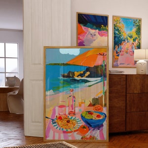 Italian Art Print, Pasta Lover Gift, Mediterranean Kitchen Decor, Retro Beach Dining Artwork, Maximalist Matisse Painting, Eclectic Wall Art