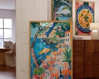 Amalfi Coast Wall Art, Girly Dorm Colorful Apartment Decor, Matisse Painting, Maximalist Wall Art, Eclectic Home Decor, Preppy Kitsch Art