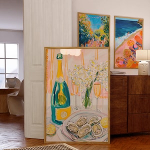 Modny obraz Oyster, sztuka ścienna w stylu nadmorskim, dekoracja wózka barowego, plakat koktajlowy, sztuka kuchenna, sztuka kulinarna z połowy wieku, estetyczny wystrój pokoju Matisse'a