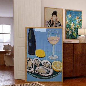 Oystercocktail Art Print, barwagen poster, kustkeuken kunst aan de muur, moderne zeevruchten decor, nautische cocktail poster, print zomer eetkamer