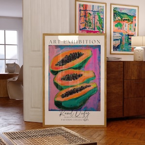 Papaya Cafe Kunstdruck, Dopamin Feinschmecker druckbare Kunst, Küche Malerei, Obst Poster, lebendiges Essen Poster, Obst Matisse Wandkunst