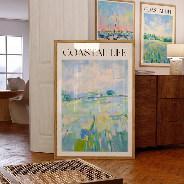 Wydruki z motywem nadmorskim, zestaw 3 wydruków z krajobrazem portowym, minimalistyczna sztuka ścienna z motywem nadmorskim, neutralny plakat letni, wydruki z motywem wiejskim, wystrój w stylu vintage