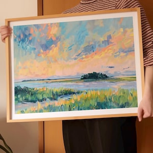 Poster aus Satin, Landschaft in South Carolina Kunstdruck, abstrakte Landschaft im Matisse Stil, Küstenwandkunst, Wohndeko