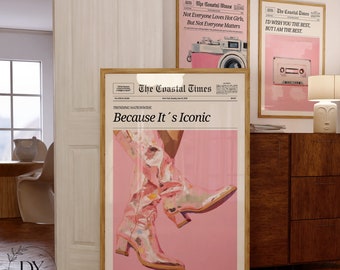 Set of 3 Retro Newspaper Prints, Better Late Than Ugly Poster,Bathroom Decor,Preppy Funky Wall Art College Dorm Decor Print,Instant Download