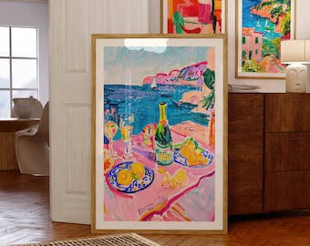 Restaurant Wall Art, Champagne Bar Print, Pink Wall Art, Kitchen Wall Decor, Dopamine Retro Poster, Eclectic Art, Maximalist Print,Gift Idea