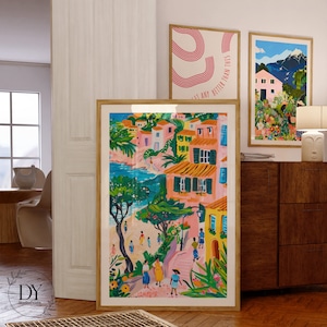 Matisse inspirierte bunte Kunstdruck, Küstenstadt