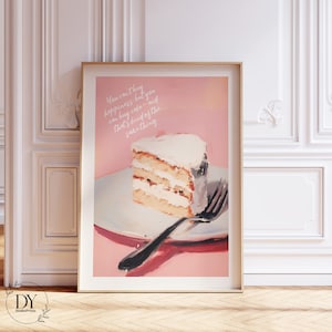 Impresión de pastel rosa, arte retro para pared de cocina (descarga digital)