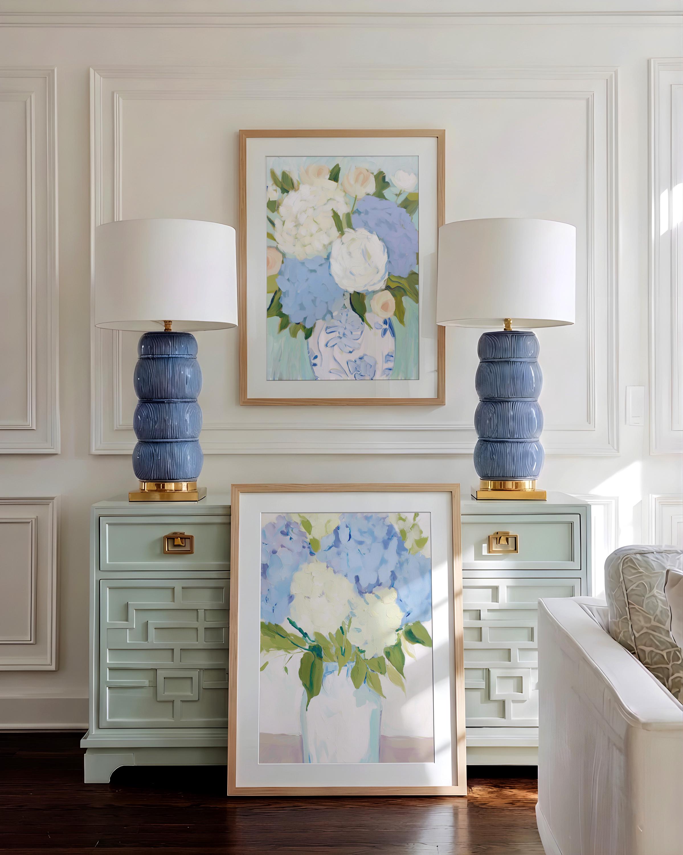 Set of 2 Blue Hydrangea Wall Art Prints | Grandmillennial Floral ...