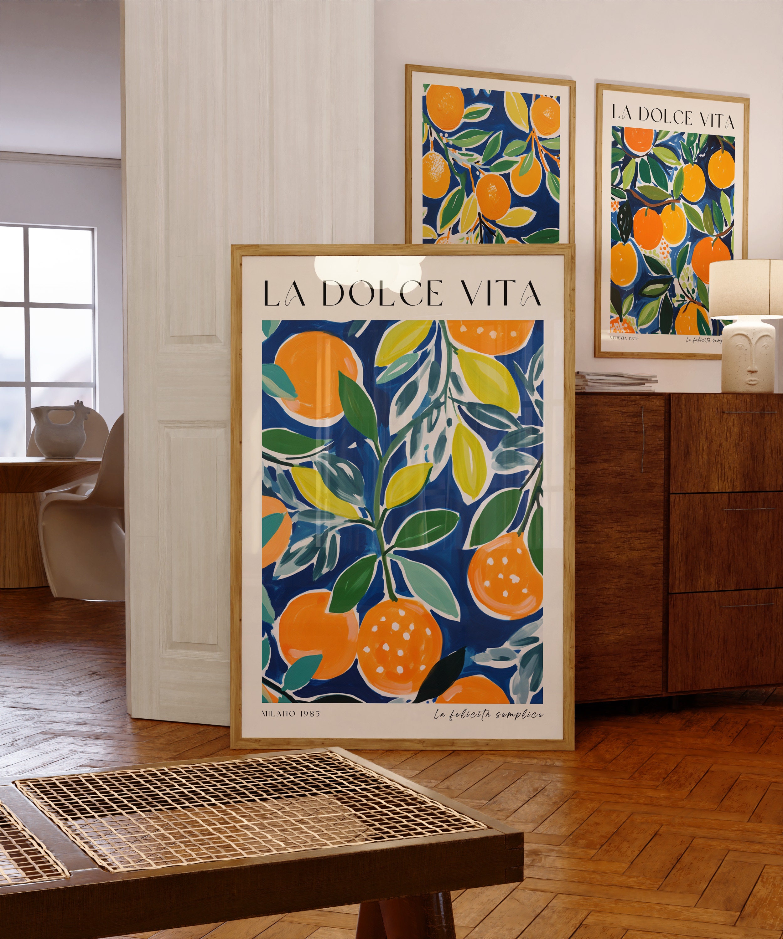 Amalfi Coast Oranges Art Print Set, La Dolce Vita Kitchen Wall