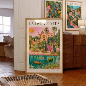 Set of 3 Aesthetic Matisse Poster,La Dolce Vita Italy Painted Printable Art,Retro Colorful Amalfi Coast Print,Eclectic Travel Poster Gift