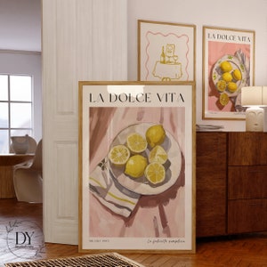 Amalfi Coast Lemons Printable Poster Set of 3, La Dolce Vita Poster Set Kitchen Wall Art, Fruit Market Art Poster, Retro Aesthetic Wall Art